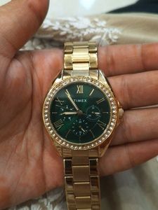 Timex Gold Watch with Green Dial