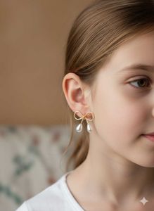 Elegant Bow Pearl Drop Earrings