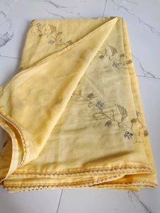 Beautiful Yellow Embroidered Saree