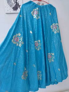 Bohemian Teal Ethnic Skirt with Gold Accents
