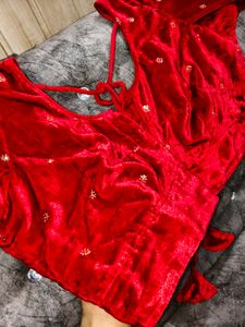 Red Velvet Blouse with Gold Embellishments