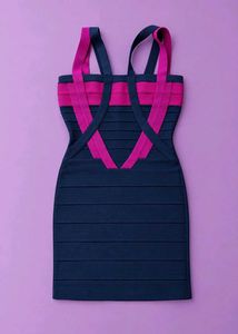 NAVY BLUE &amp; HOT PINK STRAPPY BANDAGE BODYCON DRESS