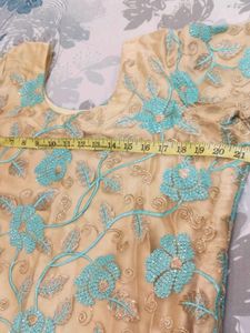 Gold &amp; Teal Embroidered gharara kurta set