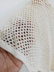 Cream Cropped Mesh Top