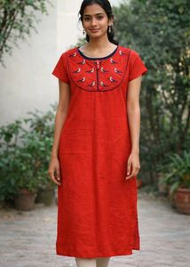 Red  Embroidered Kurti