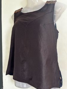 Stylish Brown leather Sleeveless Top