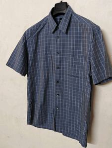 BOSS Men's Blue Checkered Short Sleeve Shirt