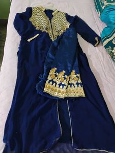 Elegant Blue Embroidered Ethnic Gown