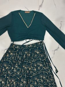 Green Floral Skirt &amp; Top Set