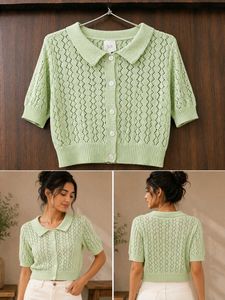 Mint Green Knit Button-Up Crop Cardigan