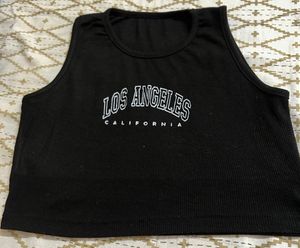 Black Ribbed "Los Angeles" Crop Top