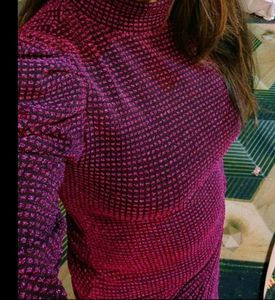 Knee Length Maroon Midi With Puff Shoulder