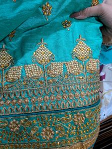 Turquoise Saree with Gold Embroidery