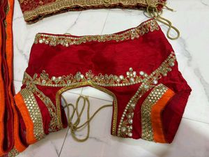 bridal red Embroidered Lehenga Choli Set