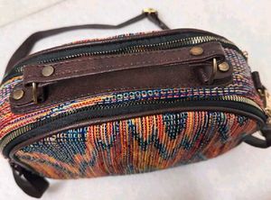 Multicolor Woven Sling Bag with Adjustable Strap