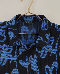 Blue Graphic Print Button-Up Shirt