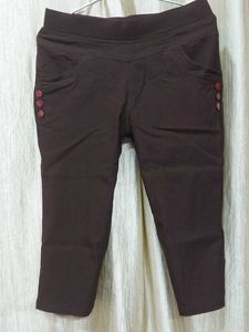 Brown Capris with Decorative Buttons