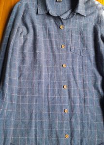 Korean Blue Plaid/Checked Button-Down Shirt