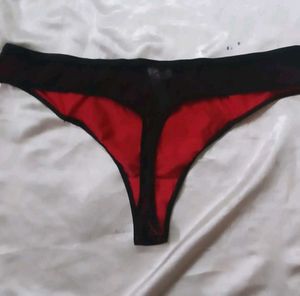 Red &amp; Black Lace Thong Panty