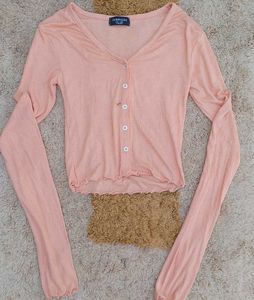 korean Cute Pink Button-Up Cardigan Top