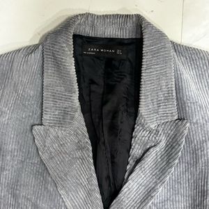 Zara Woman Grey Corduroy Double-Breasted Blazer