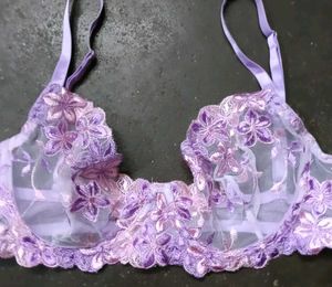 Sheer Floral Embroidered Bra
