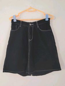 Black Denim Skirt with White Stitching