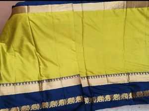 NewVibrant Yellow&amp;Blue ZariBorder CottonSilk Sare