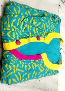 Teal &amp; Yellow Leaf Print Kurta