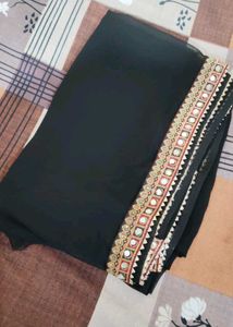 Elegant Black Saree with Mirror Work Border