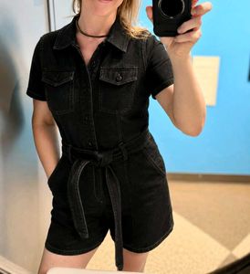 Black Denim Short Jumpsuit