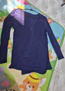 Blue Cardigan &amp; Striped Top Set