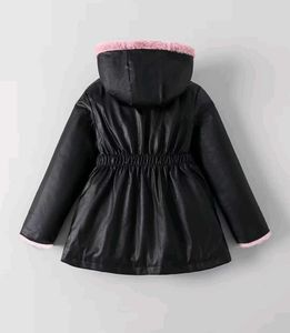 Black Faux Leather Hooded Jacket
