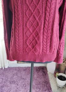 Burgundy Cold Shoulder Cable Knit