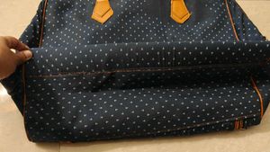 Stylish Navy Duffle Bag with Faux Leather Accents