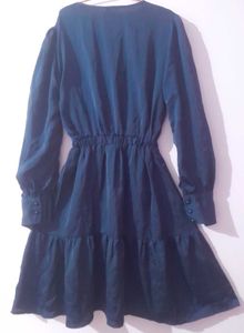 Satin Navy Blue Tiered Dress