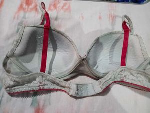 Lace Padded Bra with Red Trim