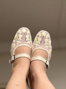 Elegant Embroidered Mesh Mary Jane Heels