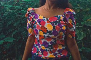Vibrant Floral Print Puff Sleeve Top
