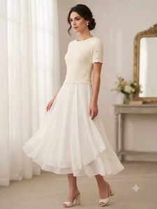 Elegant White Lace Top & Flowy Skirt Gown