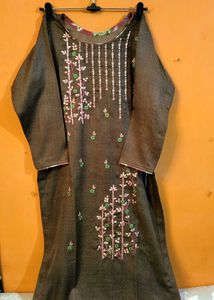 SEMI- WOOLEN BROWN KURTA SET WITH DUPATTA