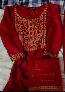 Elegant Red Embroidered Kurta Set with Dupatta