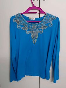 Elegant Blue Embellished Top