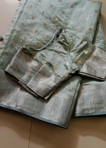 Silver Brocade Silk Saree with Blouse