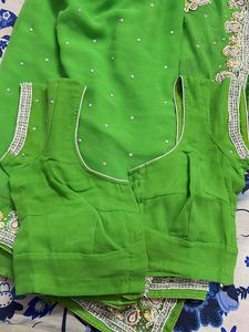 Parrot Green Colour Heavy Stone Work Saree With