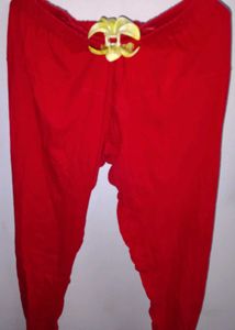 Red Ethnic Leggings with Golden Print