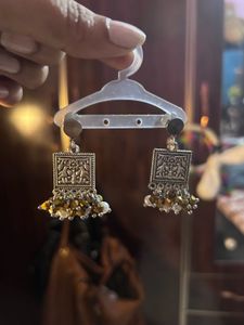Oxidised Silver Earrings with Beads