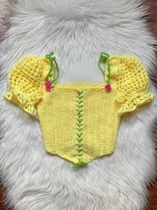Crochet Puff Sleeve Crop Top