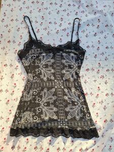 Cute Bandana Print Lace Trim Cami Top