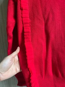 Red Ruffled Knit Sweater